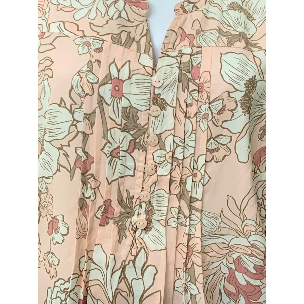 Coldwater Creek Women's Floral Pintuck Tunic Blouse 1X Pink Long Sleeve